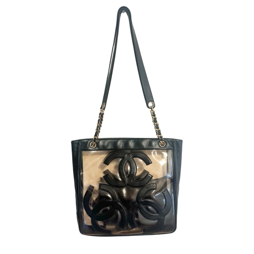 CHANEL Black and Clear PVC Tote with Leather Trim